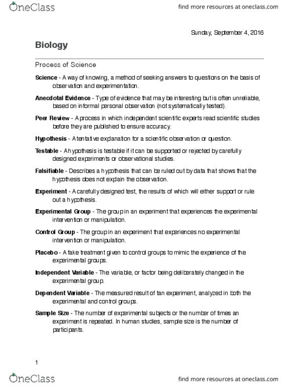 BIO 106 Lecture Notes - Lecture 5: Design Of Experiments thumbnail