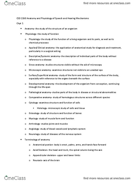 CSD-2260 Lecture Notes - Lecture 1: Subthalamus, Dendrite, Perimysium thumbnail