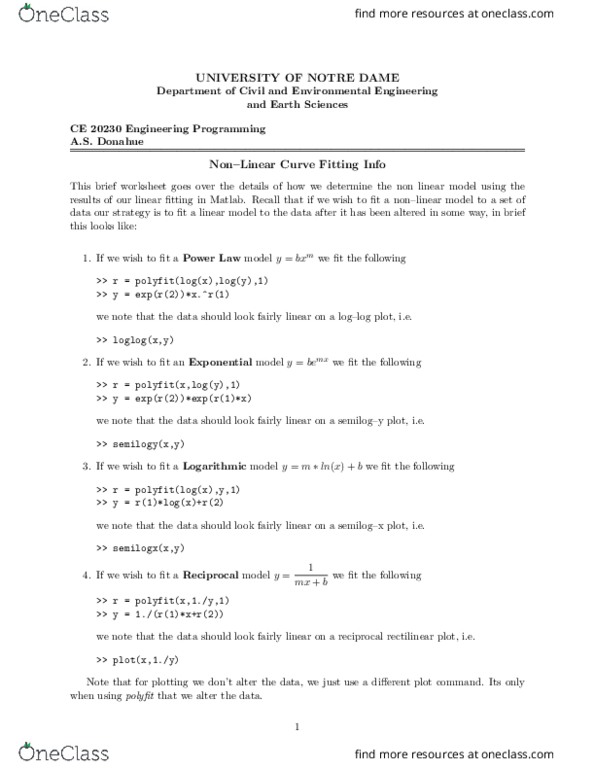 CE20230 Lecture Notes - Lecture 6: Power Law, Environmental Engineering thumbnail