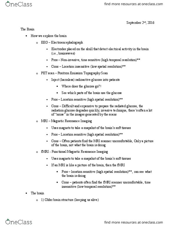 PSY 100 Lecture Notes - Lecture 6: Hypothalamus, Cerebral Cortex, Cerebellum thumbnail