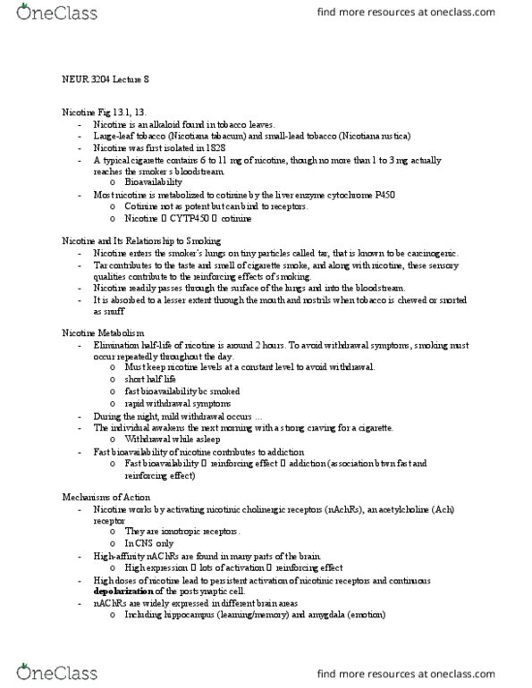 NEUR 3204 Lecture Notes - Lecture 8: Cyclic Adenosine Monophosphate, Hash Oil, 5-Ht2C Receptor thumbnail