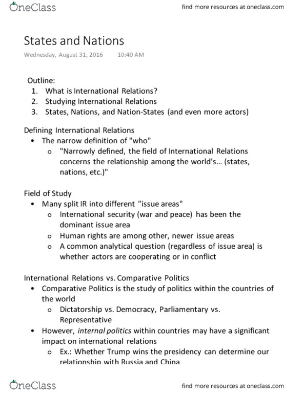 GVPT 200 Lecture Notes - Lecture 1: Territorial Entity, International Security, Médecins Sans Frontières thumbnail