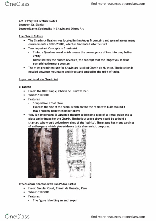 ARTHIST 101 Lecture Notes - Lecture 2: Chavín De Huantar, Echinopsis Pachanoi, Tinku thumbnail