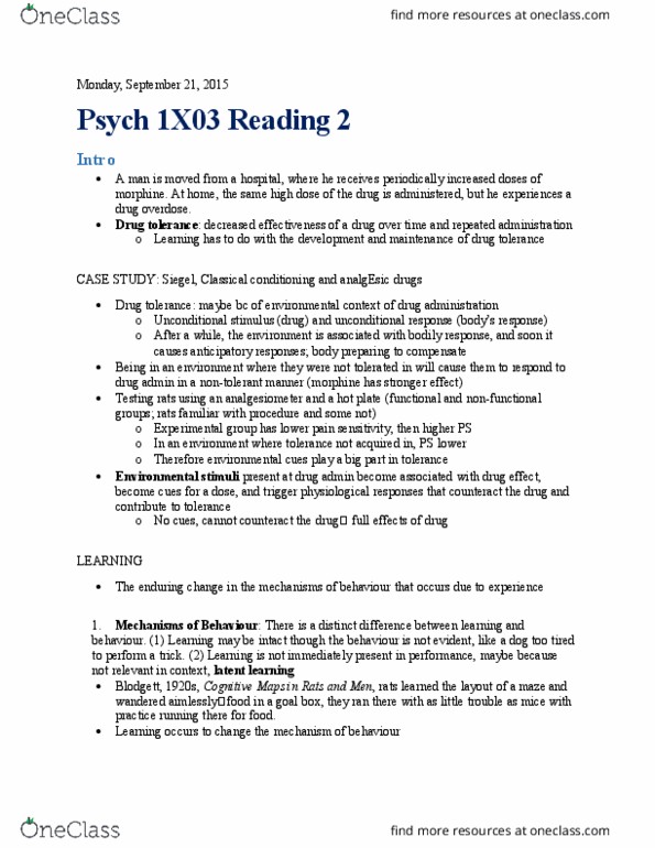 PSYCH 1X03 Chapter Notes - Chapter 3: Stim, Indo, Homeostasis thumbnail