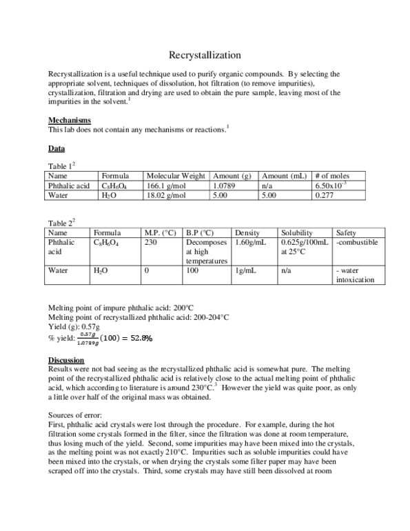 CHEM 212 Lecture Notes - Safety Data Sheet, Mother Liquor, Filter Paper thumbnail
