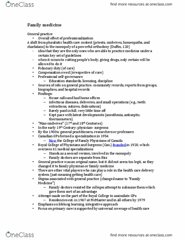 History of Science 2220 Lecture Notes - Lecture 21: General Medical Services, Family Medicine, Fiduciary thumbnail