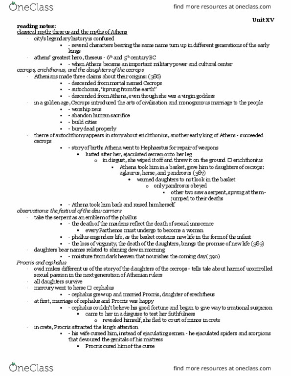 CLASSICS 370 Chapter Notes - Chapter 15: Medus, Castor And Pollux, Aeschylus thumbnail