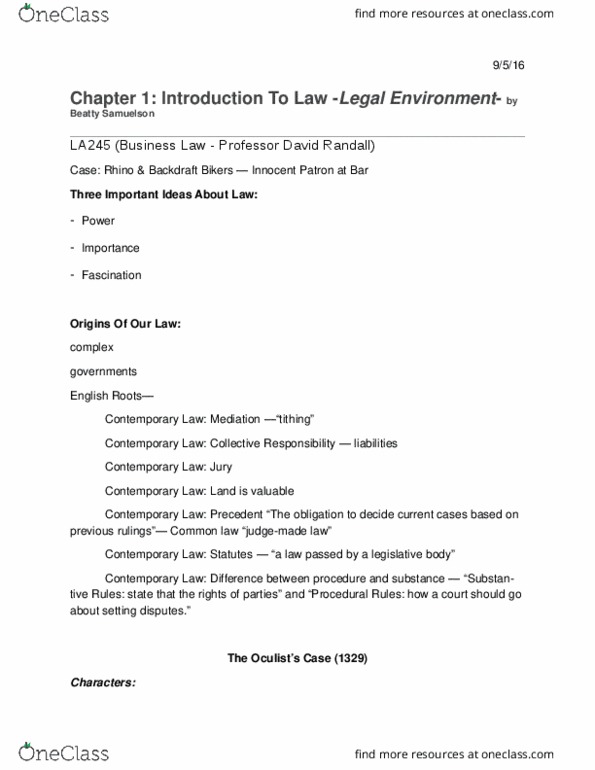 SMG LA 245 Chapter Notes - Chapter 1: California Proposition 187, Legal Realism, United States Constitution thumbnail