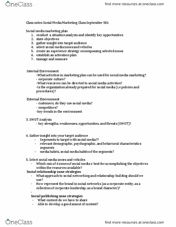 MKTG 345 Lecture Notes - Lecture 3: Social Commerce, Social Media Marketing, Swot Analysis thumbnail