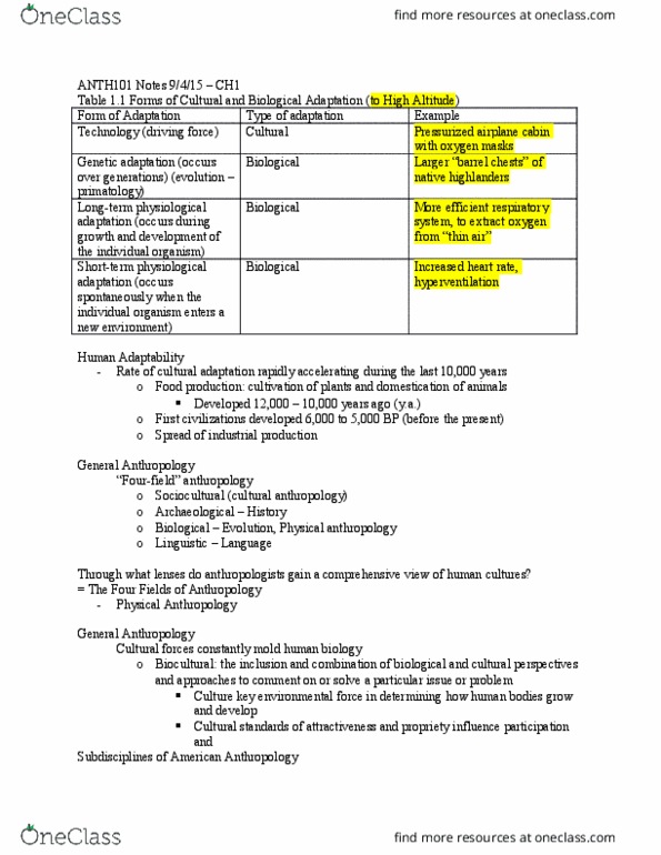 ANTH101 Lecture Notes - Lecture 1: Paleoecology, Forensic Anthropology, Applied Anthropology thumbnail