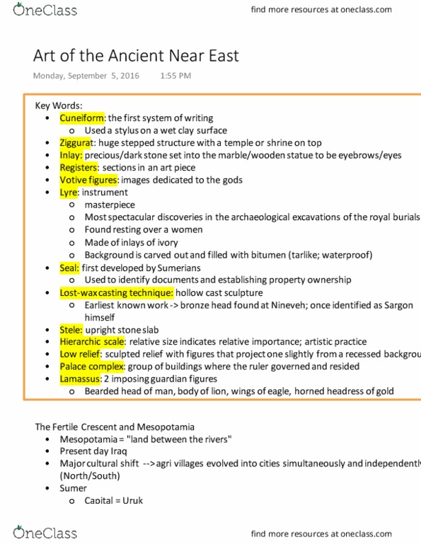 ARTS 149 Lecture Notes - Lecture 3: Fertile Crescent, Nimrud, Sargon I thumbnail