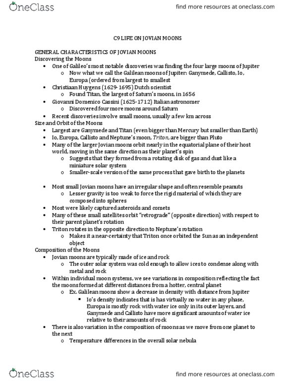 NATS 1880 Chapter Notes - Chapter 9: Galilean Moons, Tidal Acceleration, Tidal Locking thumbnail