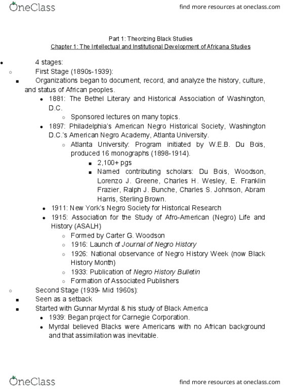 AFAM 170 Chapter Notes - Chapter 1: Eurocentrism, Negro Academy, Gunnar Myrdal thumbnail