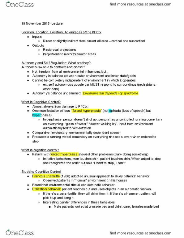 NPSY 22b Lecture Notes - Lecture 18: Frontal Lobe, Dopaminergic Pathways, Tegmentum thumbnail