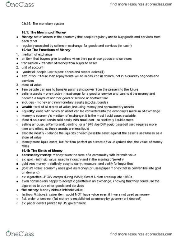 ECON 2 Chapter Notes - Chapter 16: Federal Reserve Note, Open Market Operation, Discount Window thumbnail