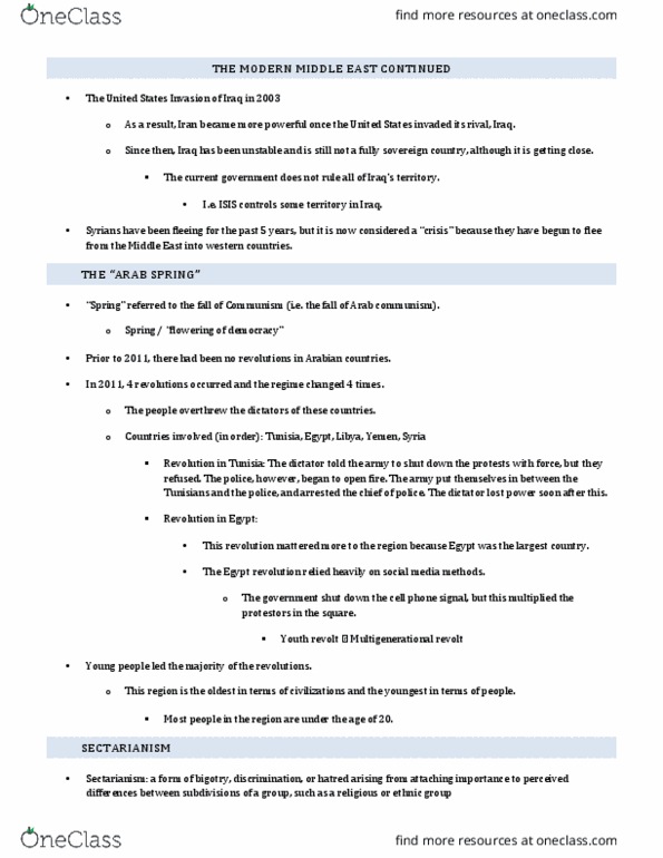 PS 1200 Lecture Notes - Lecture 15: Arab Spring, Sectarianism thumbnail