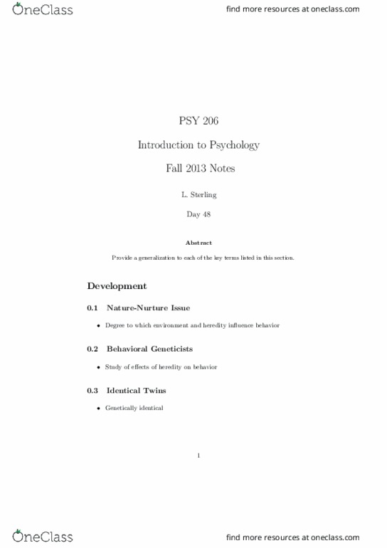 PSY 206 Lecture Notes - Lecture 48: Time Point, Heredity, Psy thumbnail