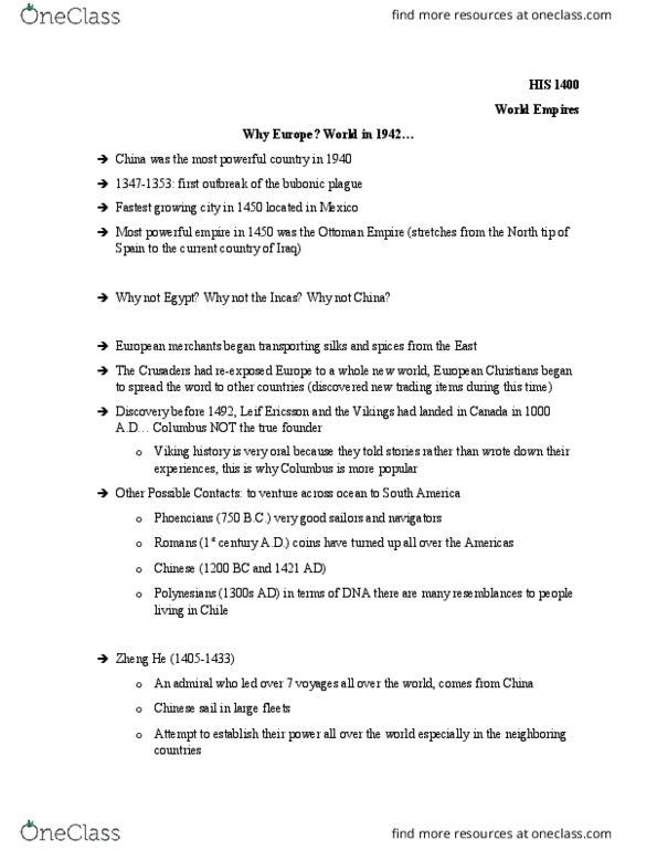 HIS-1400 Lecture Notes - Lecture 1: Pineapple, The Columbian Exchange, Cassava thumbnail