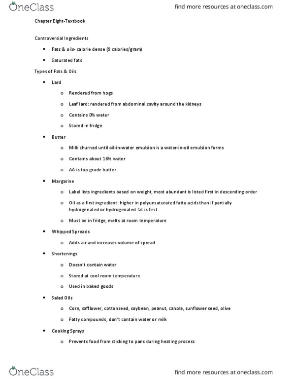 FS HN 111 Chapter Notes - Chapter 8: Tallow, Abdominal Cavity, Safflower thumbnail