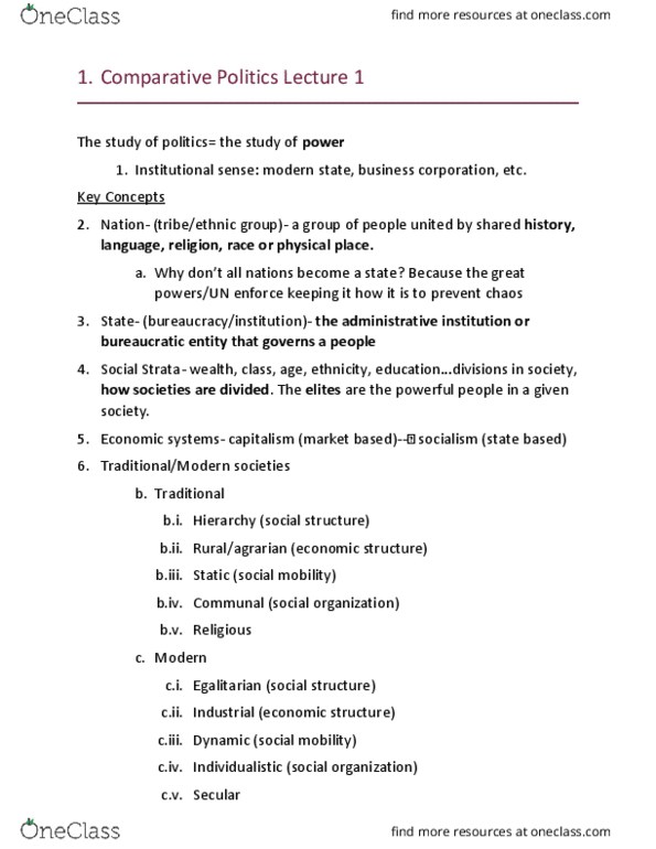 POLI 316 Lecture Notes - Lecture 1: Voting Behavior, Area Studies, Fokker E.Ii thumbnail