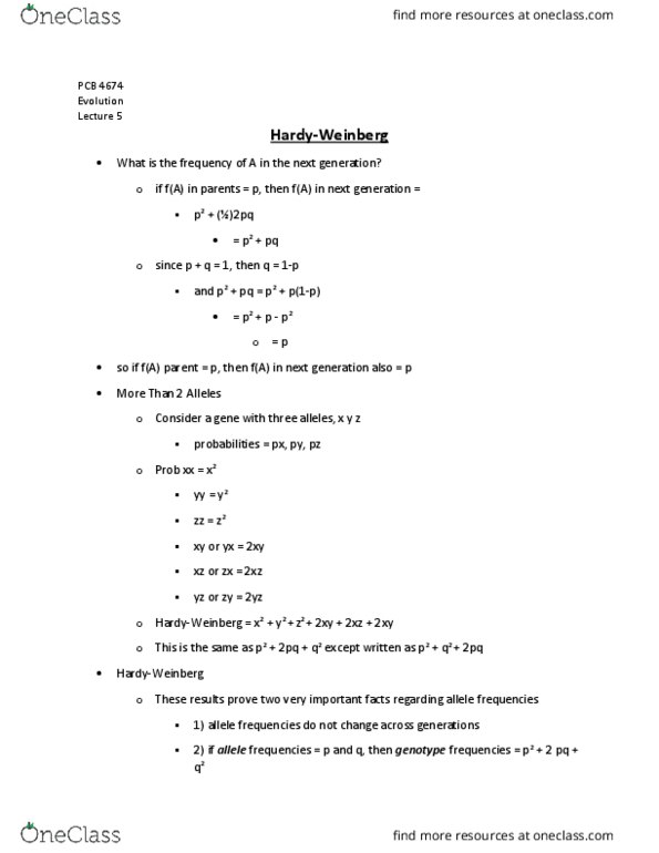 PCB 4674 Lecture Notes - Lecture 5: Genetic Drift, Allele Frequency, Genotype Frequency thumbnail