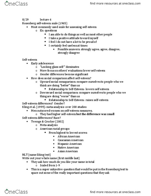 PSY 210 Lecture Notes - Lecture 4: Canoe.Com, Narcissism, Agreeableness thumbnail