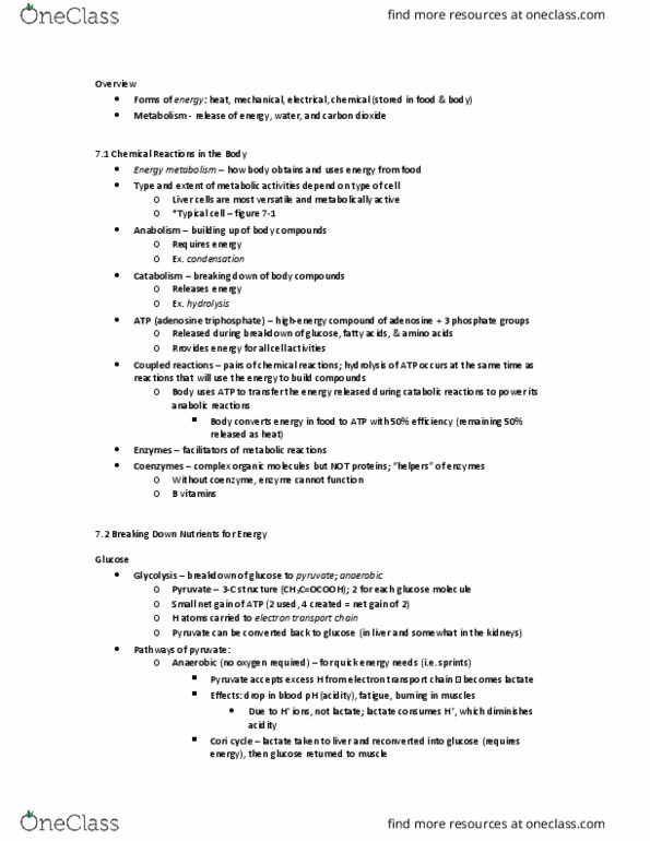 NTDT200 Chapter Notes - Chapter 7: Weight Loss, Bradycardia, Ketosis thumbnail