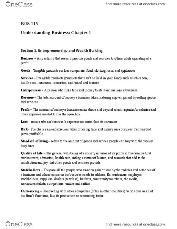BUS 115 Chapter Notes - Chapter 1: Flextime, Retail, Cotton Gin thumbnail