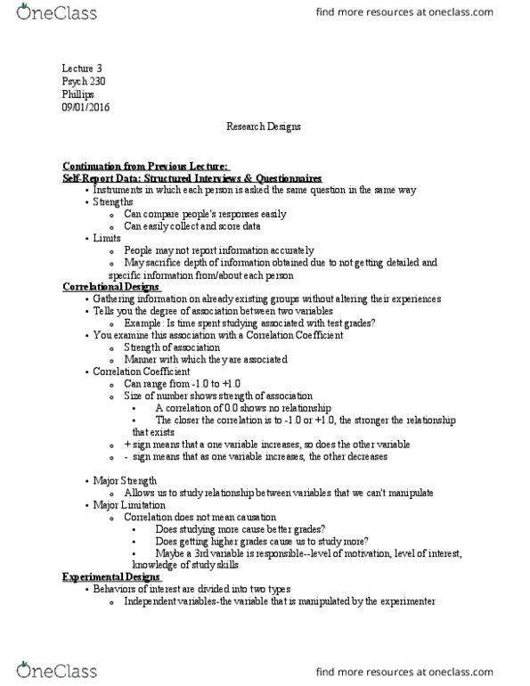 PSYCH 230 Lecture Notes - Lecture 3: Dependent And Independent Variables, Psych thumbnail