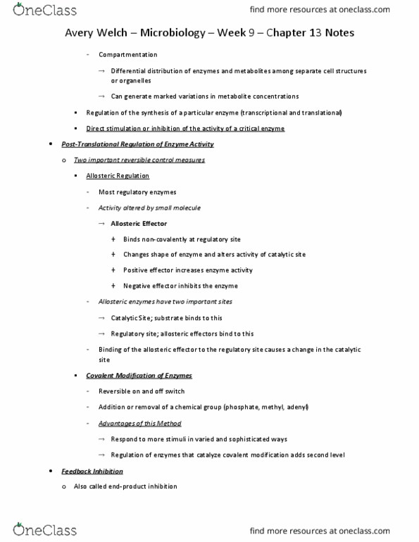 MCB 2610 Chapter Notes - Chapter 13: Microbiology, Enzyme, Covalent Bond thumbnail