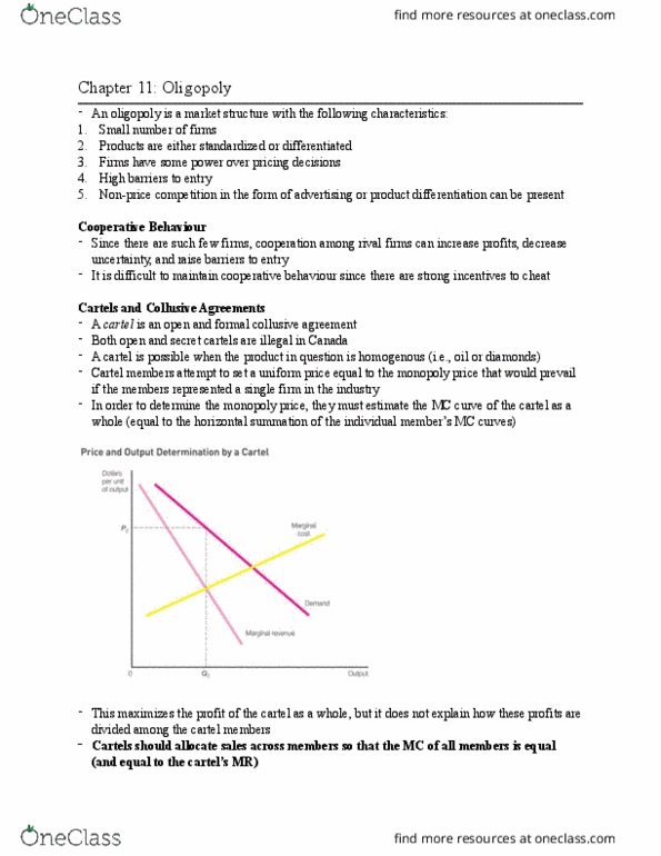 EC260 Chapter Notes - Chapter 11: Maxima And Minima, Marginal Cost, Tacit Collusion thumbnail