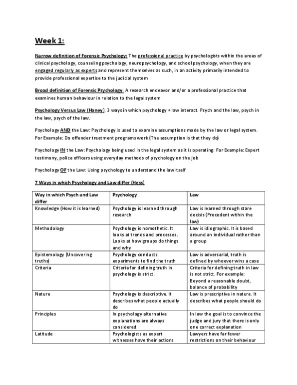 PSY 3173 Lecture : Forensic Psych Notes thumbnail