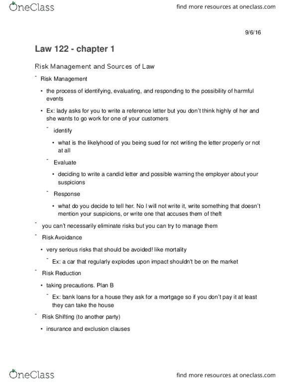 LAW 122 Chapter Notes - Chapter 1: Primary And Secondary Legislation, Royal Assent, Liability Insurance thumbnail