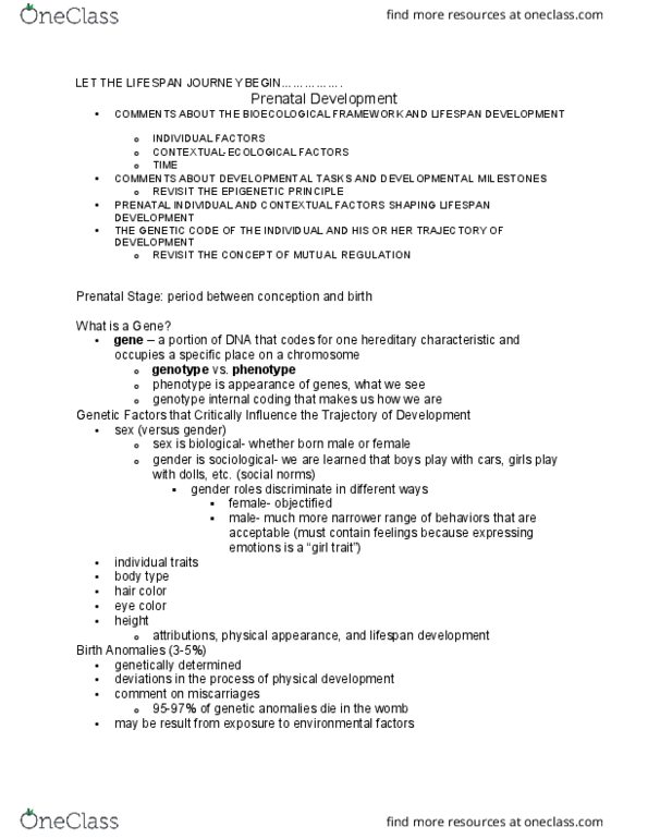 HDFS 1070 Lecture Notes - Lecture 5: Prenatal Care, Fetus, Semen Analysis thumbnail