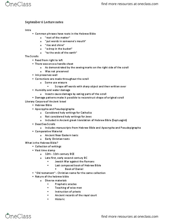 RLG313H5 Lecture Notes - Lecture 1: Hanukkah, Old Testament, Pseudepigrapha thumbnail