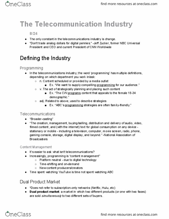 RTV 4500 Lecture Notes - Lecture 1: Jeff Zucker, Nbcuniversal, Abc Me thumbnail