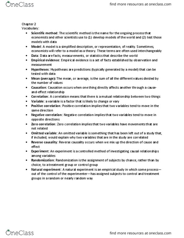 ECON 221 Chapter Notes - Chapter 2: Natural Experiment, Scientific Method thumbnail