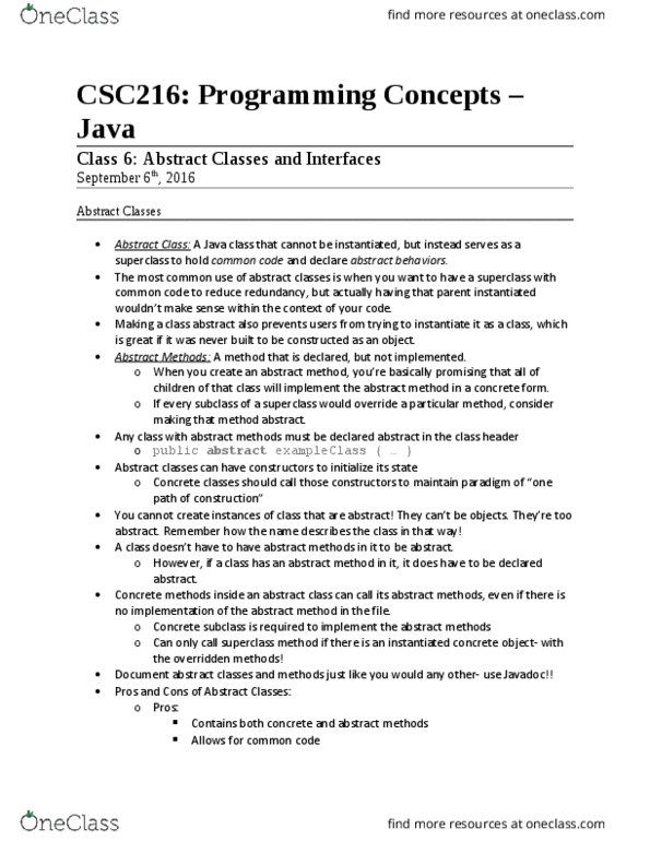 CSC 216 Lecture Notes - Lecture 6: Object Copying, Multiple Inheritance, Javadoc thumbnail