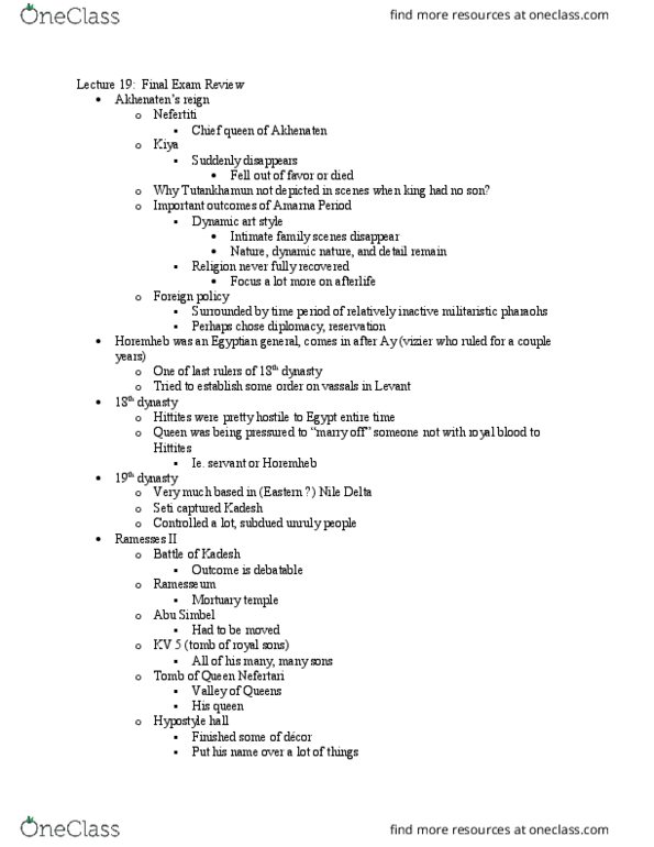 NEHC 20013 Lecture Notes - Lecture 11: Hatshepsut, Amenhotep Iii, Merneptah thumbnail