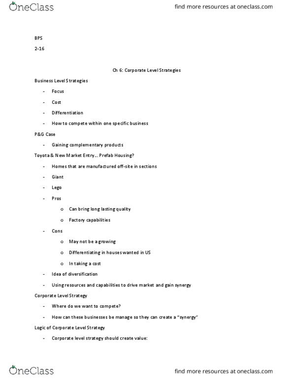 BPS 4305 Lecture Notes - Lecture 16: Transfer Pricing, Capital Market, Paper Towel thumbnail