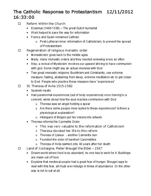 HIST 121 Lecture Notes - Gasparo Contarini, Catholic Ecumenical Councils, Francis Xavier thumbnail