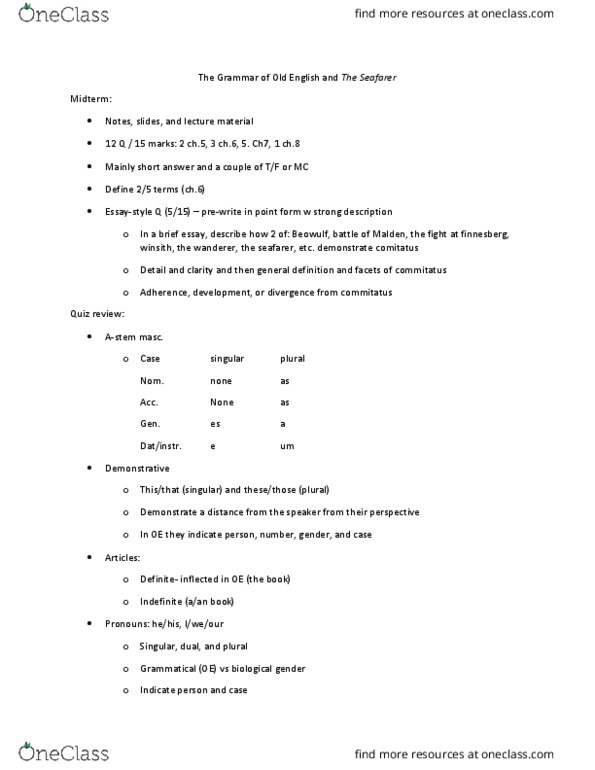 EN372 Lecture Notes - Lecture 11: Continuous And Progressive Aspects, Periphrasis, Exeter Book thumbnail