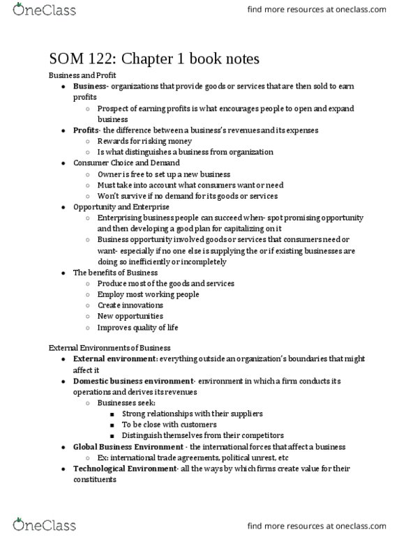 SOM 122 Chapter Notes - Chapter 1: Business Cycle, Complete Control, Federal Reserve System thumbnail