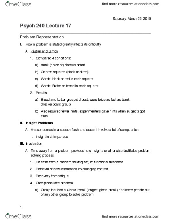 PSYCH 240 Lecture 17: Psych 240 Lecture 17 - Problem Solving Continued thumbnail