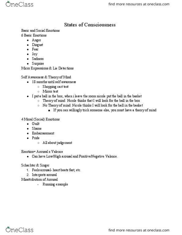 PSYC 100 Lecture Notes - Lecture 1: Shopping Cart, Mirror Test, Social Emotions thumbnail