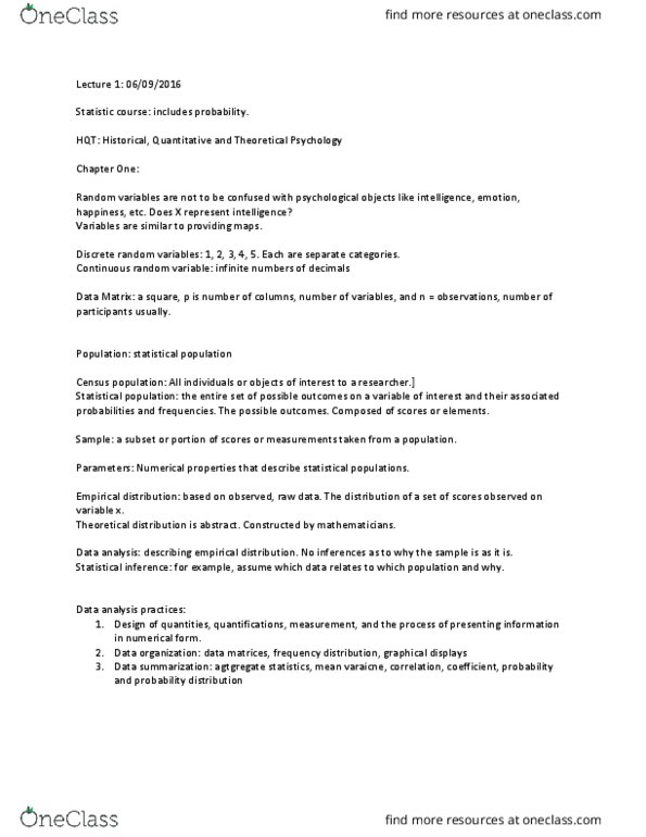 PSYC 210 Lecture Notes - Lecture 1: Statistical Inference, Nxp Semiconductors, Transpose thumbnail