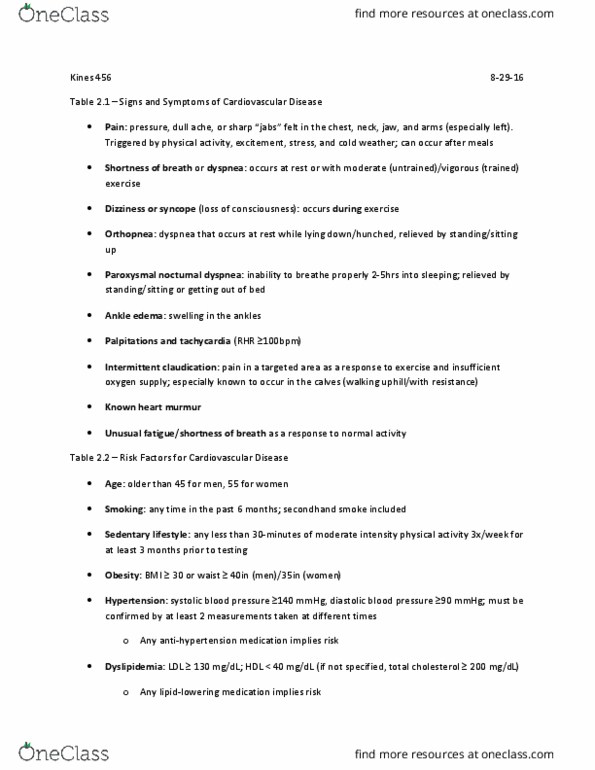 KINES 456 Lecture Notes - Lecture 2: Impaired Glucose Tolerance, Low-Density Lipoprotein, Prediabetes thumbnail