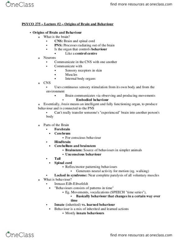 PSYCO275 Lecture Notes - Lecture 2: Nerve Net, Natural Selection, Monera thumbnail