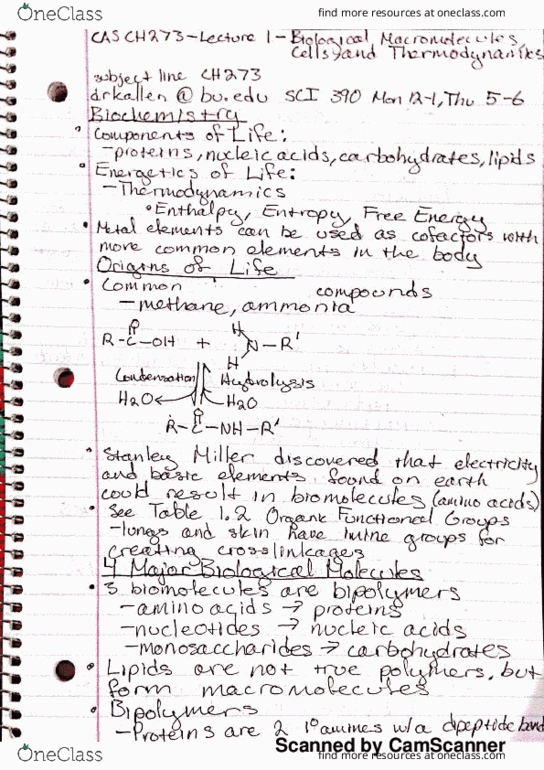 CAS CH 273 Lecture 1: Biological Macromolecules, Cells, and Thermodynamics thumbnail