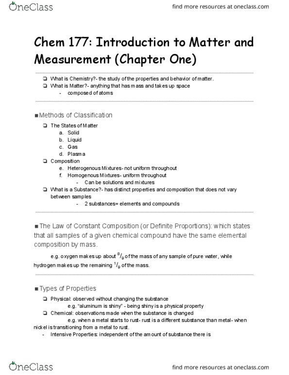 CHEM 177 Lecture Notes - Lecture 1: Astatine, Distillation, Barium thumbnail